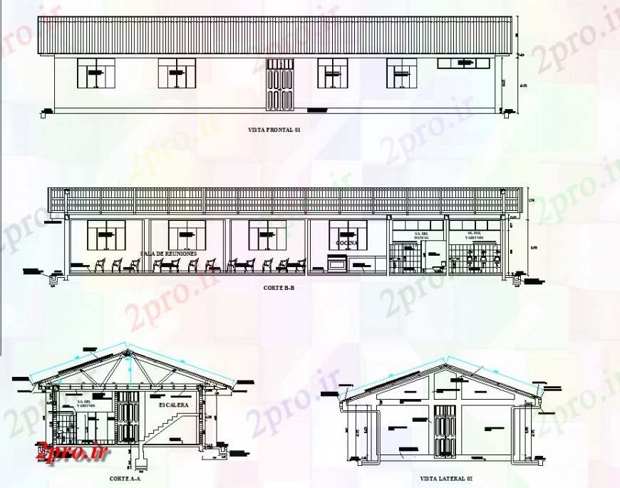 دانلود نقشه ساختمان اداری - تجاری - صنعتی نما و بخش محلی جزئیات عمومی 8 در 23 متر (کد136590)