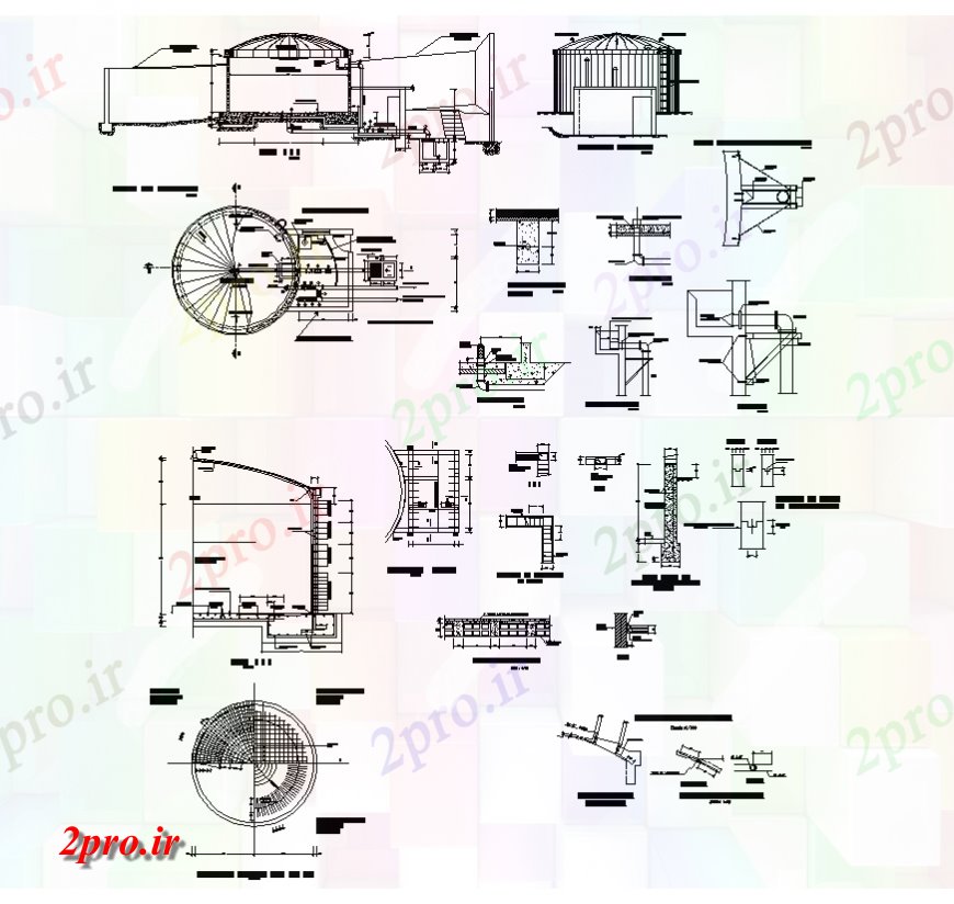 دانلود نقشه جزئیات لوله کشی مخزن آب ساختار طرحی جزئیات و نما  دو بعدی   چیدمان (کد136591)