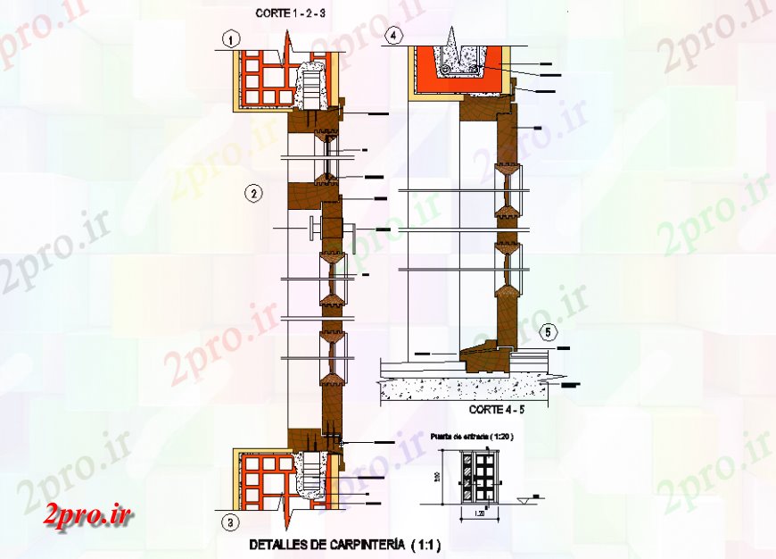 دانلود نقشه جزئیات طراحی در و پنجره  چوب درب و پنجره بخش  (کد136605)