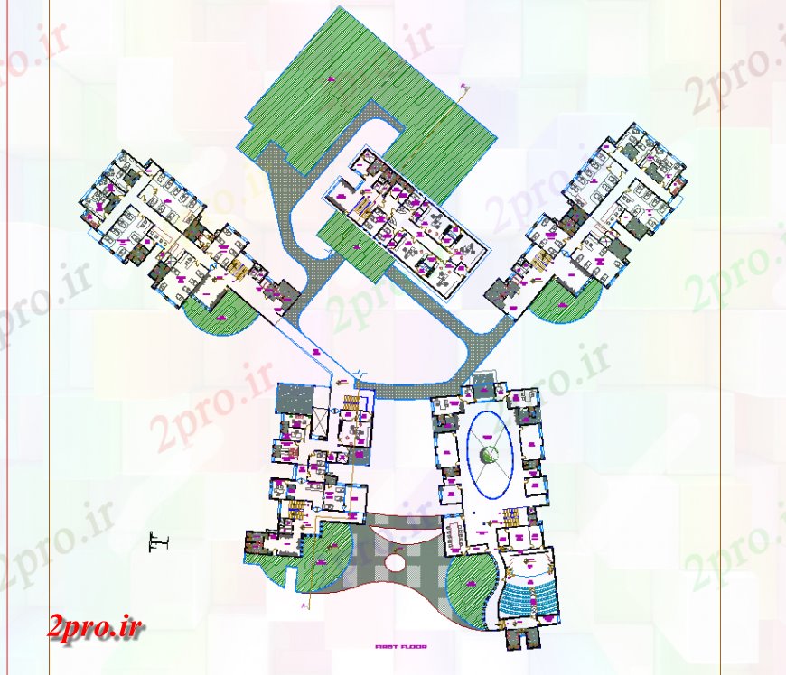 دانلود نقشه بیمارستان - درمانگاه - کلینیک بیمارستان طبقه اول 140 در 156 متر (کد136617)