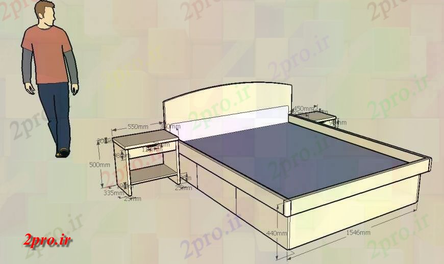 دانلود نقشه بلوک مبلمان مبلمان اتاق خواب مدل جزئیات تریدی (کد136637)