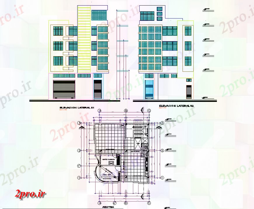 دانلود نقشه هتل - رستوران - اقامتگاه طرحی و نما هتل بولیوار جزئیات 10 در 11 متر (کد136638)