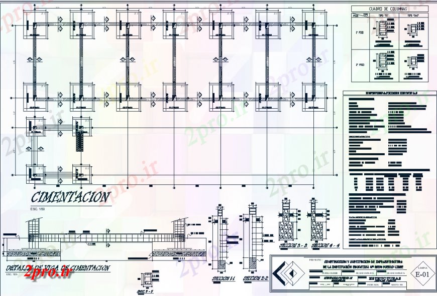 دانلود نقشه طراحی اتوکد پایه بنیاد و بخش پرتو 13 در 25 متر (کد136641)