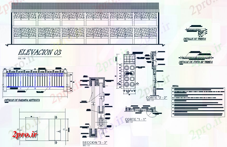 دانلود نقشه طراحی جزئیات تقویت کننده سیم پیچ و جزئیات طرحی نما 13 در 25 متر (کد136649)