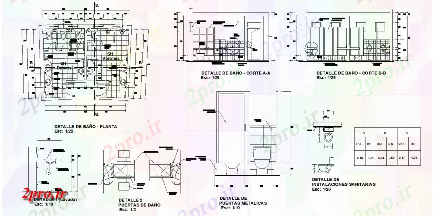 دانلود نقشه طراحی جزئیات ساختار ساختار و ساخت و ساز جزئیات از توالت عمومی  (کد136652)