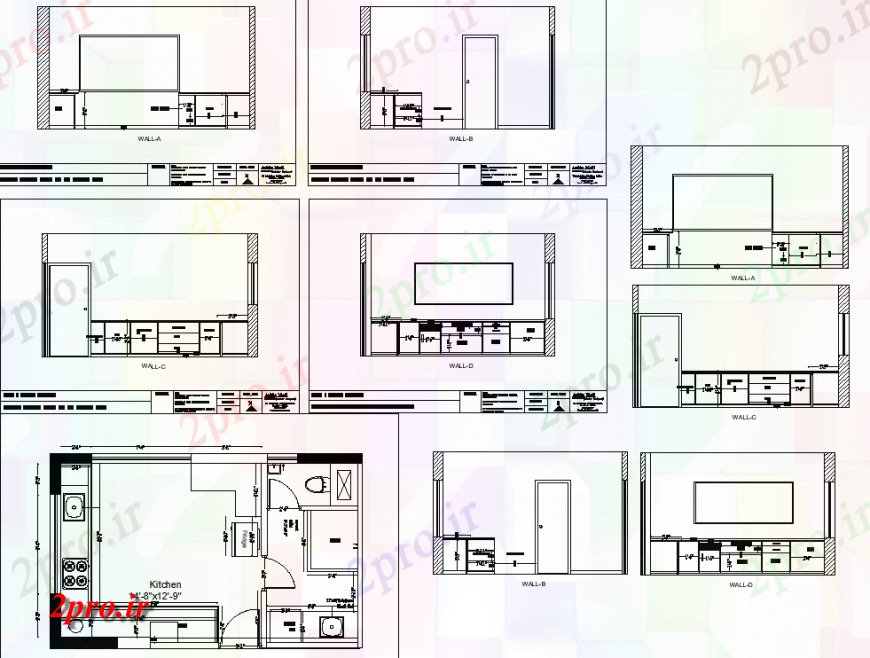 دانلود نقشه آشپزخانه جزئیات آشپزخانه داخلی طراحی  (کد136660)