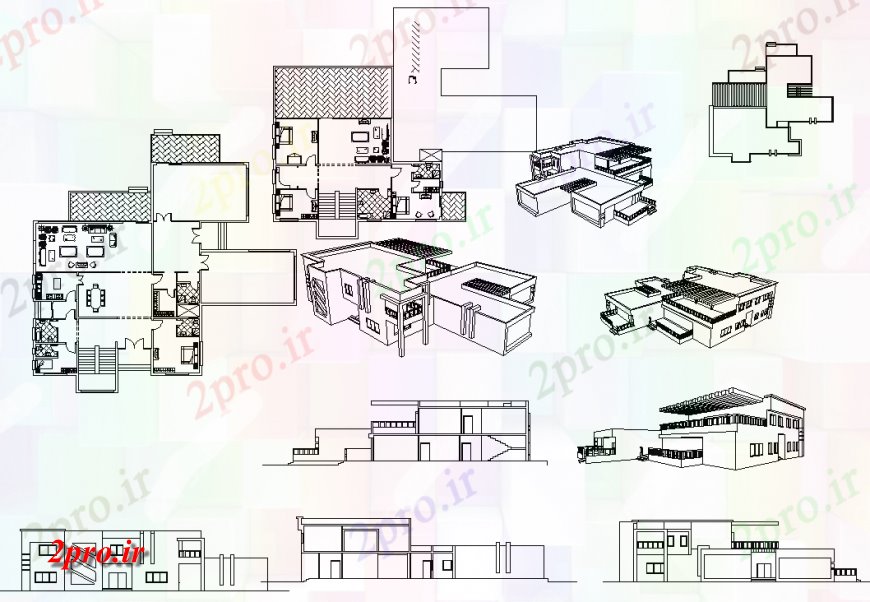 دانلود نقشه هتل - رستوران - اقامتگاه پروژه ویلا با منظره ایزومتریک 24 در 31 متر (کد136679)
