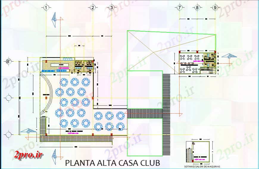 دانلود نقشه هتل - رستوران - اقامتگاه کاسا جزئیات باشگاه طراحی 44 در 58 متر (کد136689)