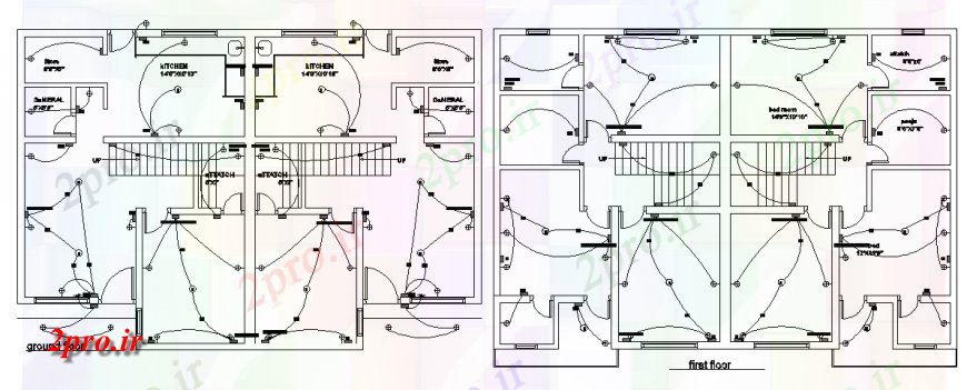 دانلود نقشه مسکونی  ، ویلایی ، آپارتمان  طراحی های الکتریکی دوقلو خانه  (کد136696)