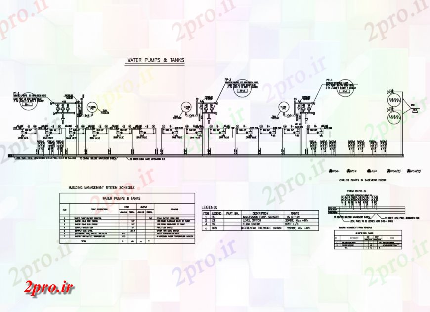 دانلود نقشه جزئیات لوله کشی پمپ های سرد در طبقه زیرزمین با پمپ های آب و لوله کشی مخازن جزئیات (کد136706)