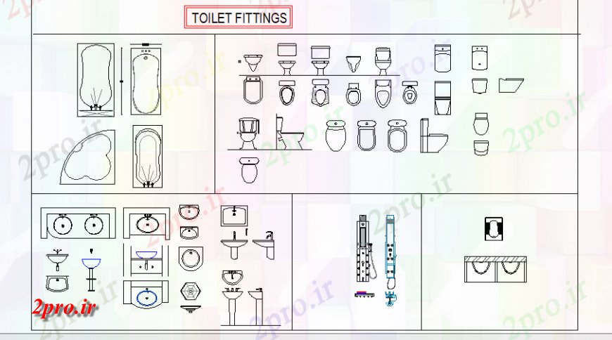 دانلود نقشه بلوک های بهداشتی اتصالات توالت بلوک های متعدد بهداشتی  (کد136716)