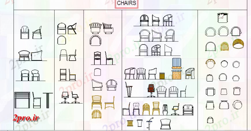 دانلود نقشه میز و صندلی چند صندلی خلاق چوبی  بلوک جزئیات  (کد136717)