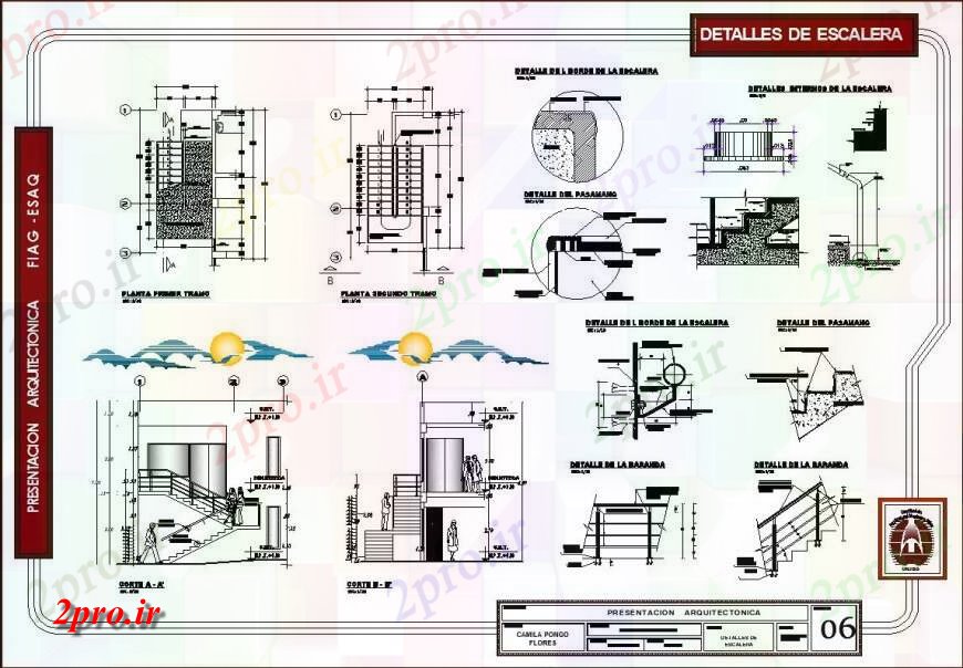 دانلود نقشه جزئیات پله و راه پله   ESCALERA) راه پله جزئیات طراحی (کد136718)