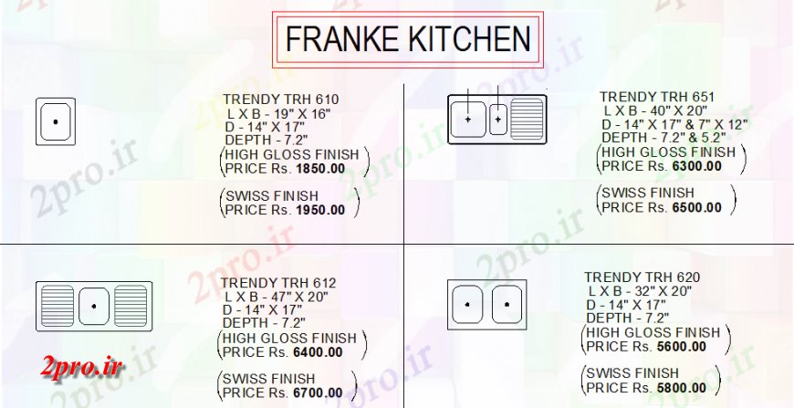 دانلود نقشه بلوک های بهداشتی آشپزخانه فرانک سینک یل بلوک های متعدد  (کد136749)