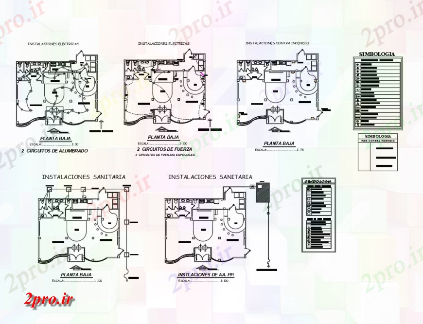 دانلود نقشه مسکونی  ، ویلایی ، آپارتمان  طراحی برق و نصب و راه اندازی بهداشتی جزئیات تمام طبقه از خانه باشگاه (کد136767)