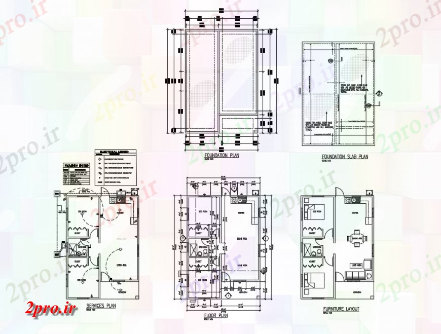 دانلود نقشه مسکونی  ، ویلایی ، آپارتمان  دو اتاق خواب طرحی خانه بنیاد، بنیاد طرحی دال، طرحی خدمات، طرحی طبقه و خودکار  جزئیات  (کد136772)