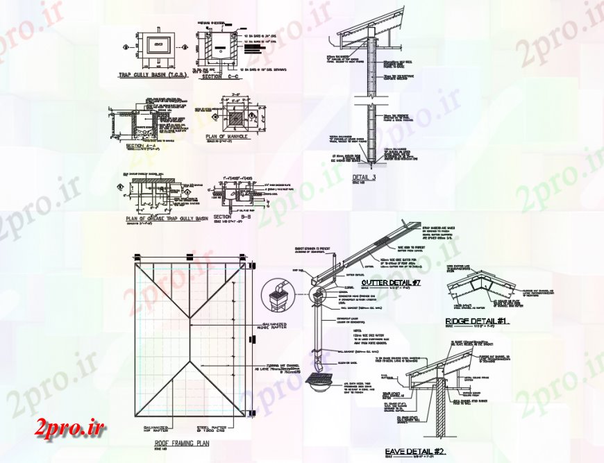 دانلود نقشه طراحی جزئیات ساختار طرحی سقف فریم و جزئیات ساختار سازنده دو خوابه خانه 8 در 10 متر (کد136775)