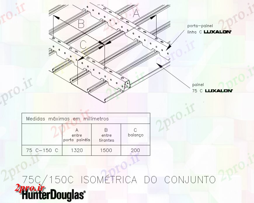 دانلود نقشه طراحی جزئیات تقویت کننده Talsus سقف آویزان می شود وتو طرحی ایزومتریک  (کد136812)