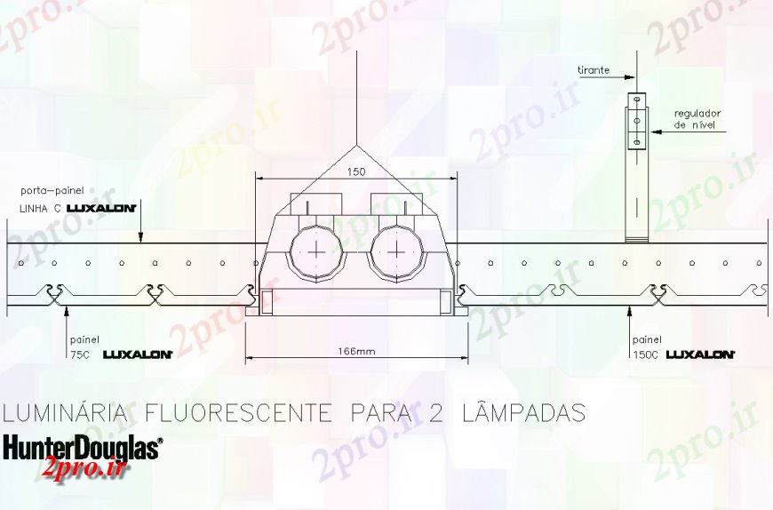 دانلود نقشه جزئیات پله و راه پله  کاذب فلزی سقف نور فلورسنت برای 2 لوله های HUNTER داگلاس جزئیات (کد136817)