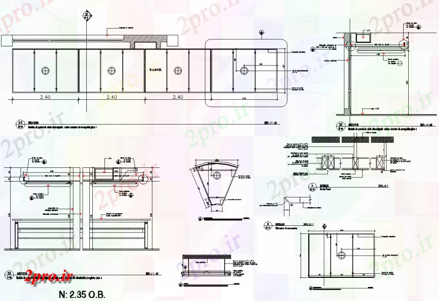 دانلود نقشه جزئیات پله و راه پله  طرحی پانل تقویت و بخش  چیدمان (کد136865)