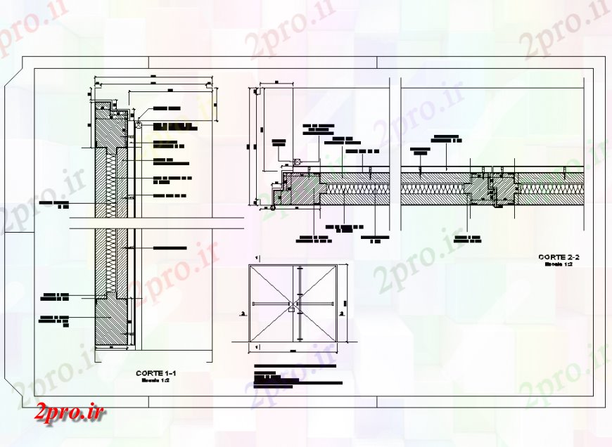 دانلود نقشه جزئیات پله و راه پله  عایق صوتی در دهانه بخش طرحی جزئیات (کد136877)