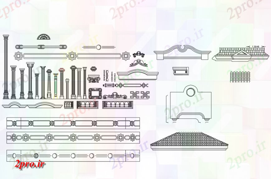 دانلود نقشه بلوک ، آرام ، نماد چند علامت داخلی بلوک جزئیات با ستون، کاشی و غیره  (کد136990)