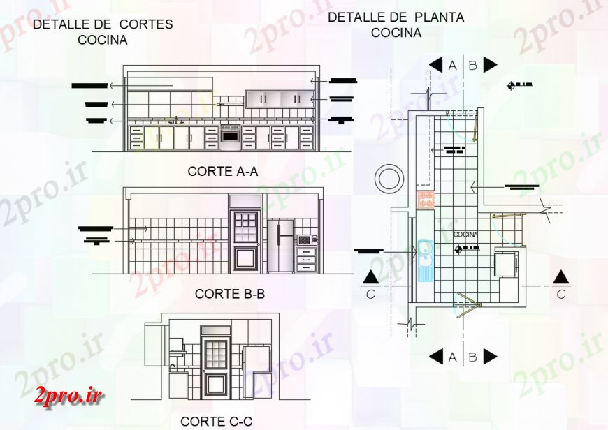 دانلود نقشه آشپزخانه خانه بخش های آشپزخانه و طرحی های 9 در 21 متر (کد136993)