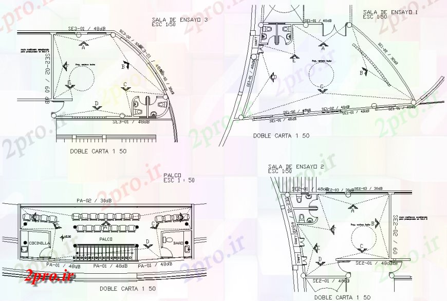 دانلود نقشه مسکونی  ، ویلایی ، آپارتمان  تمرین برنامه ریزی اتاق جزئیات (کد136994)