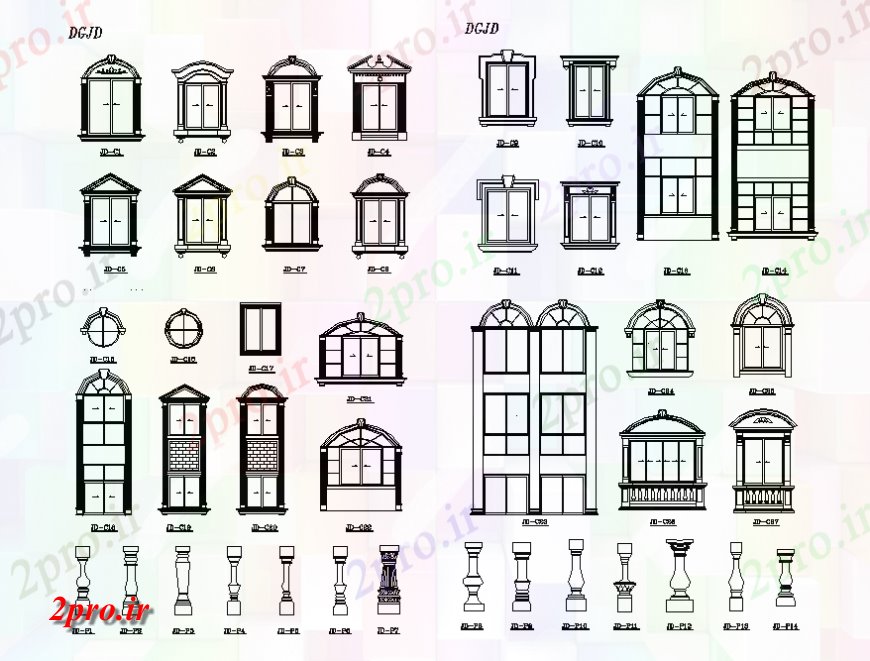 دانلود نقشه جزئیات طراحی در و پنجره  سنتی جزئیات پنجره نما (کد137030)