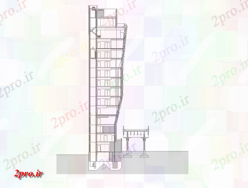 دانلود نقشه ساختمان اداری - تجاری - صنعتی بازرگانی ساختمان ساختار نما جزئیات  دو بعدی   (کد137039)