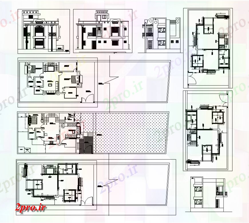 دانلود نقشه مسکونی ، ویلایی ، آپارتمان ویلایی ساختمان ساختار جزئیات طرحی دو بعدی و نما چیدمان 9 در 13 متر (کد137046)