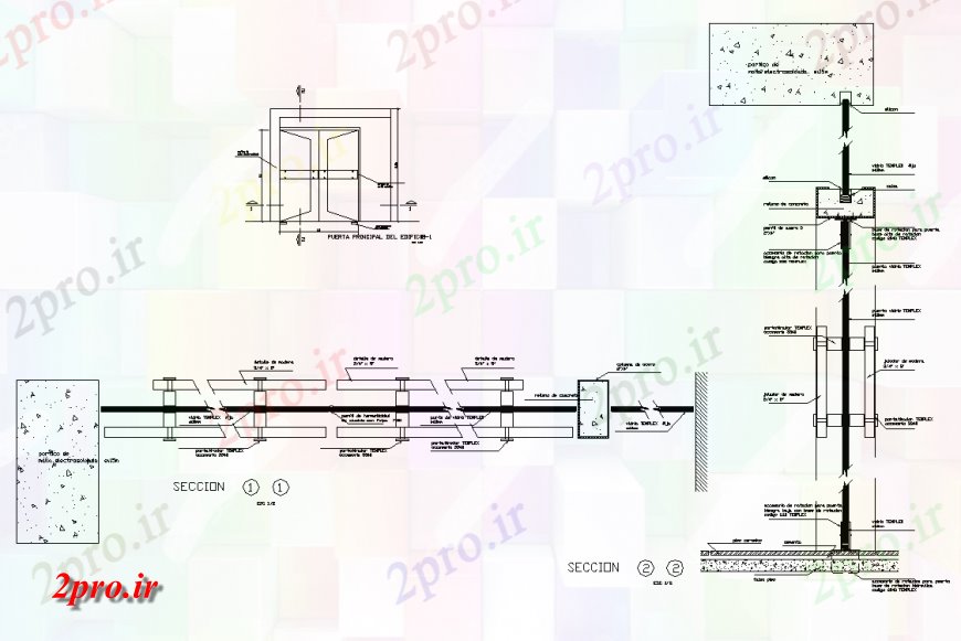 دانلود نقشه جزئیات طراحی در و پنجره  پانل شیشه خو درب بخش جزئیات  دو بعدی   چیدمان (کد137049)