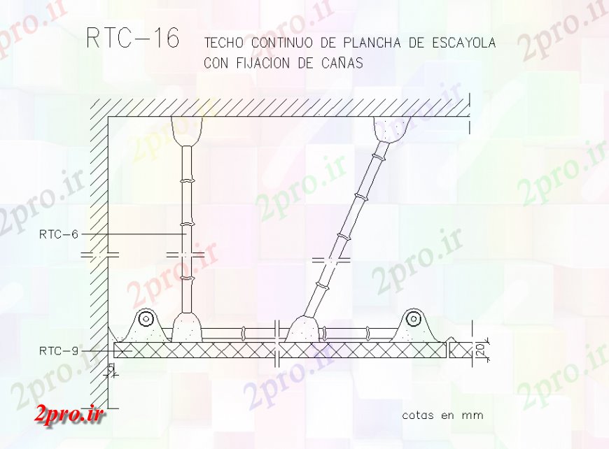 دانلود نقشه طراحی جزئیات تقویت کننده سقف به طور مداوم از گچ با رنگ خاکستری تثبیت  جزئیات (کد137060)