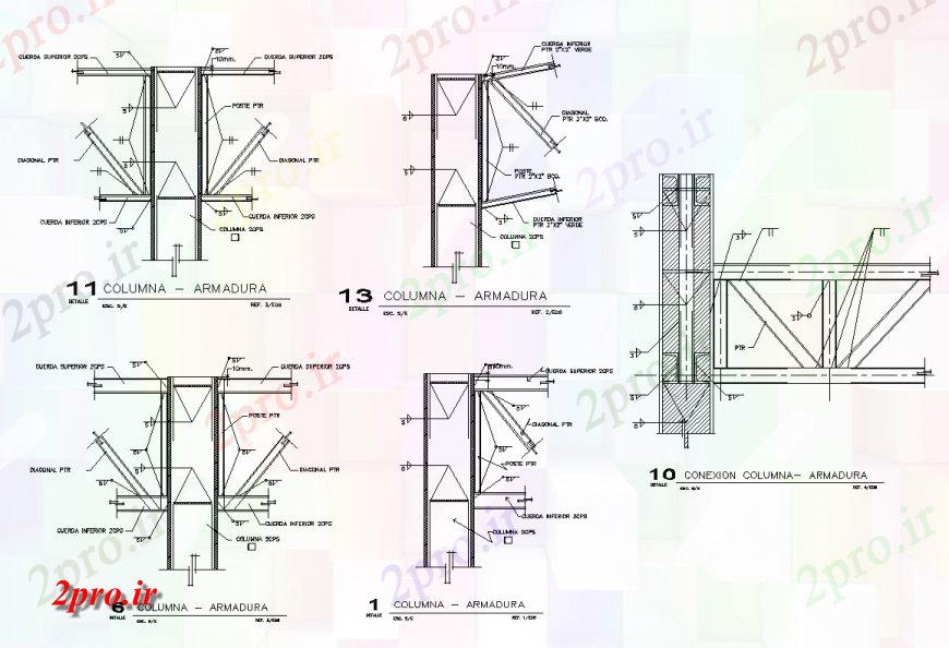 دانلود نقشه جزئیات ستون ستون جزئیات ساخت و ساز طرحی مقطعی (کد137089)