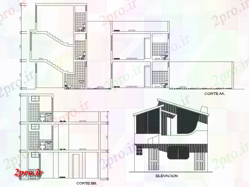 دانلود نقشه مسکونی ، ویلایی ، آپارتمان بخش خانه و نما 7 در 20 متر (کد137137)