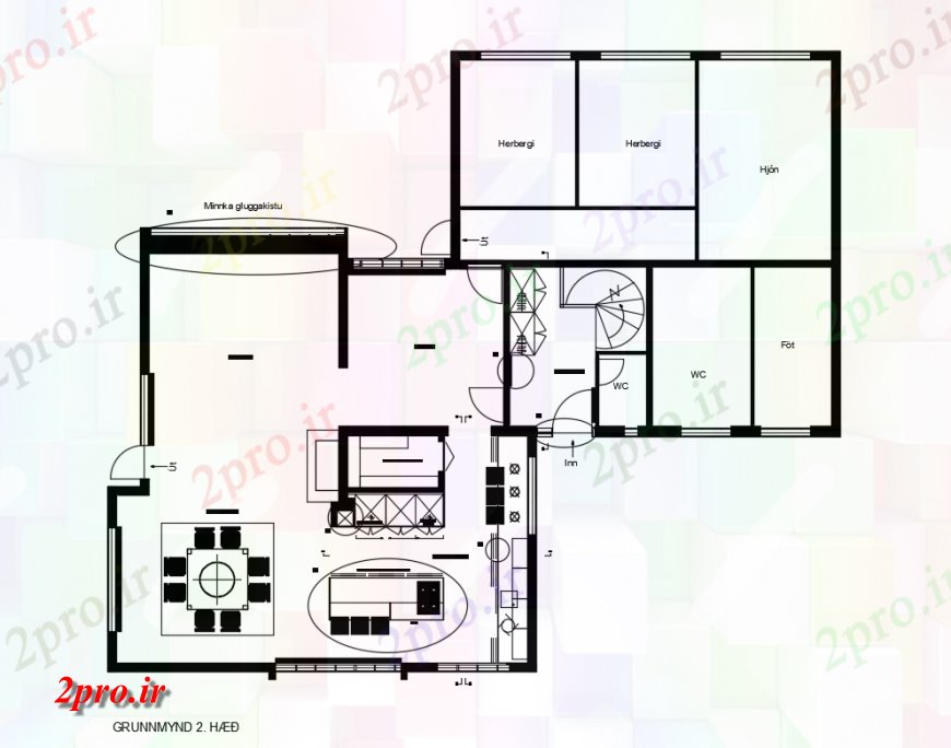 دانلود نقشه آشپزخانه آشپزخانه طرحی بالای صفحه  با مبلمان  (کد137163)