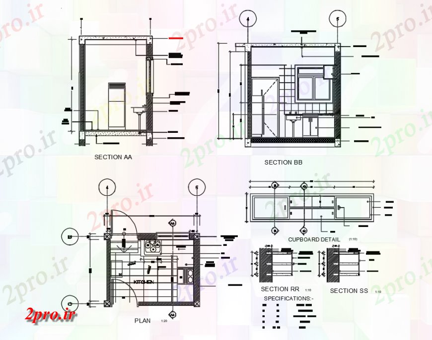 دانلود نقشه آشپزخانه خانه بخش آشپزخانه، طرحی و مبلمان  (کد137166)