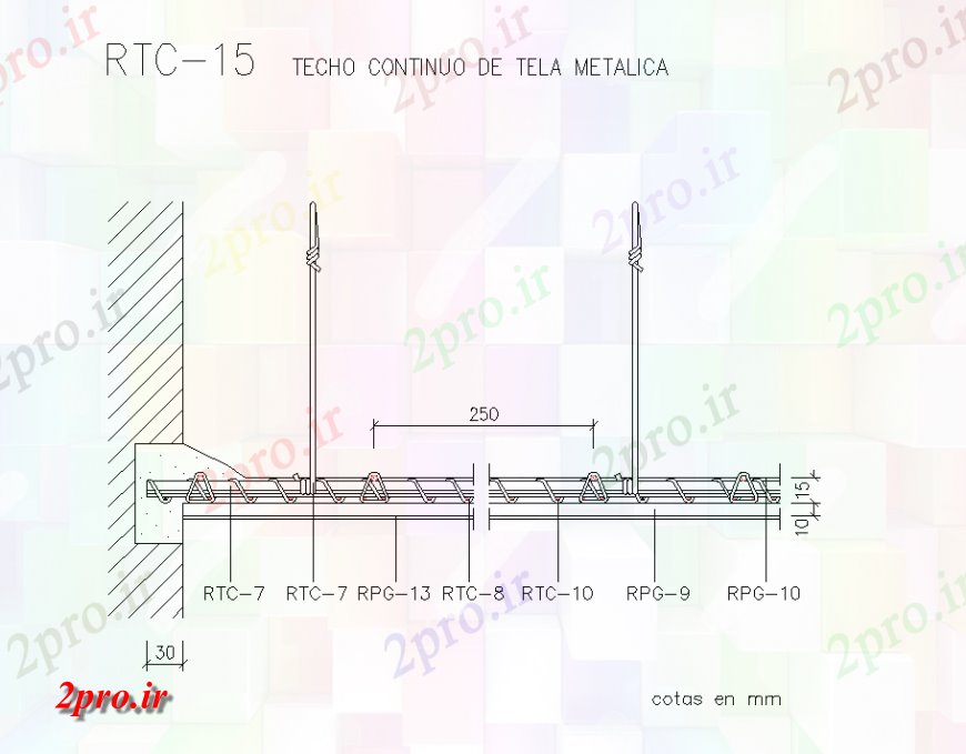 دانلود نقشه طراحی جزئیات تقویت کننده پارچه فلز مداوم بخش سقف  (کد137170)