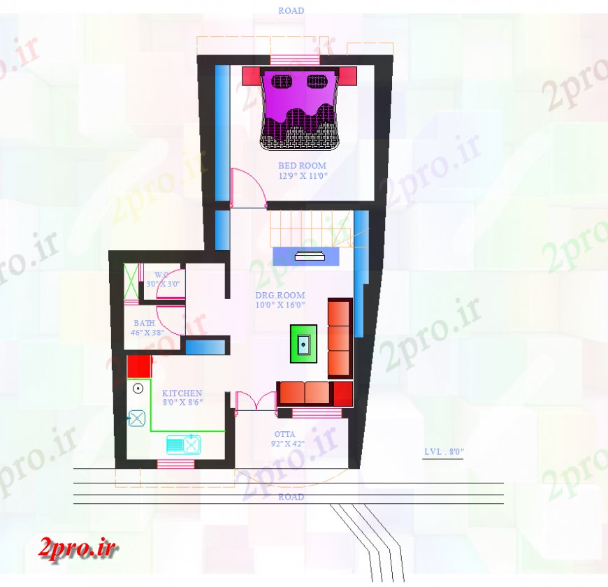 دانلود نقشه مسکونی  ، ویلایی ، آپارتمان  یکی BHK طرحی جزئیات ساختار ساختمان مسکن  دو بعدی   چیدمان (کد137189)