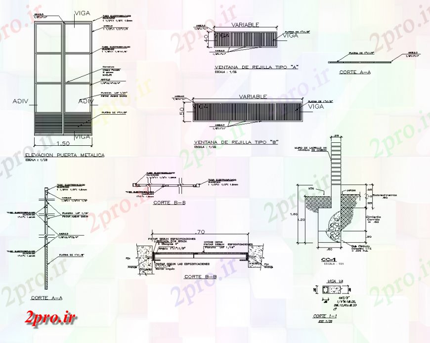 دانلود نقشه جزئیات طراحی در و پنجره درب ساختار جزئیات دو بعدی 3 در 5 متر (کد137194)