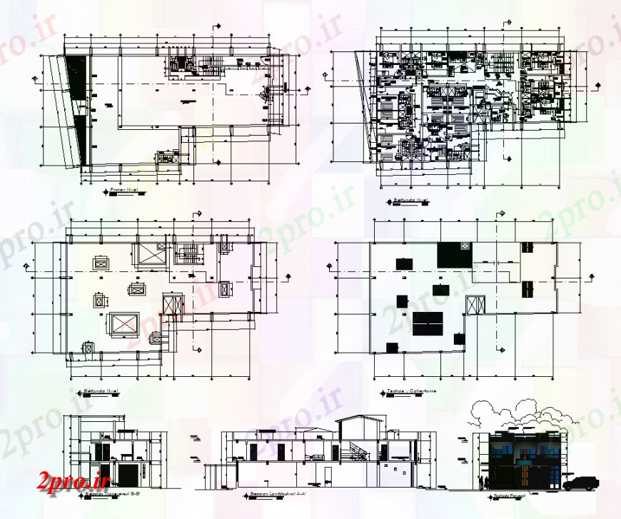 دانلود نقشه هتل - رستوران - اقامتگاه طرحی و نما هتل ساختمان ساختار دو بعدی چیدمان 9 در 25 متر (کد137208)
