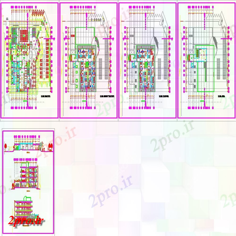 دانلود نقشه هتل - رستوران - اقامتگاه نما و طرحی نظر ساختار ساختمان رستوران دو بعدی طرح 39 در 43 متر (کد137209)