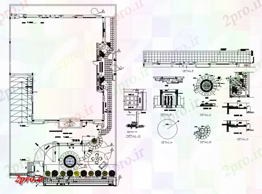 دانلود نقشه باغ پارک نما جزئیات ساختار و طرحی مقطعی 20 در 22 متر (کد137217)