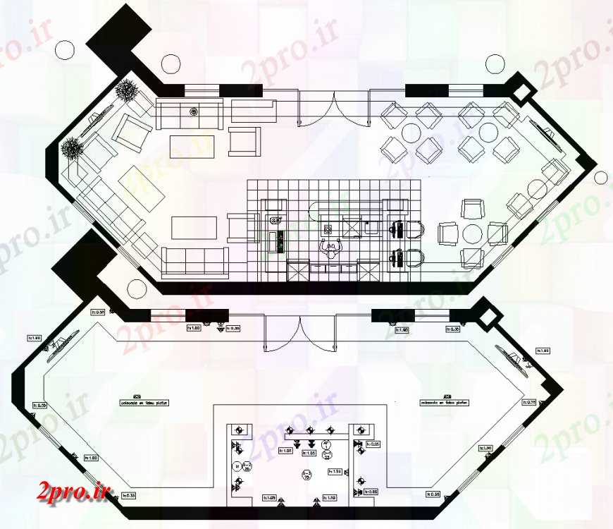 دانلود نقشه هتل - رستوران - اقامتگاه پذیرش طراحی اتوکد 6 در 17 متر (کد137302)