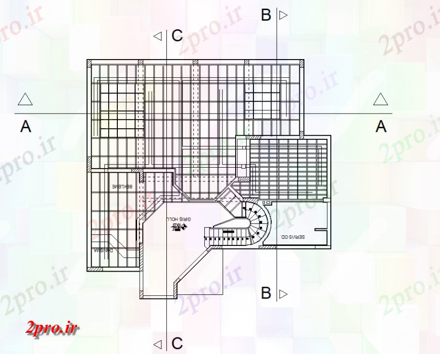 دانلود نقشه مسکونی ، ویلایی ، آپارتمان ساختار جزئیات از کف یک خانه 14 در 16 متر (کد137342)