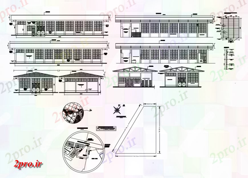 دانلود نقشه کارخانه صنعتی  ، کارگاه صنعتی  خانه ذخیره سازی کارخانه تمام نما و مقطعی جزئیات طرفه  (کد137346)