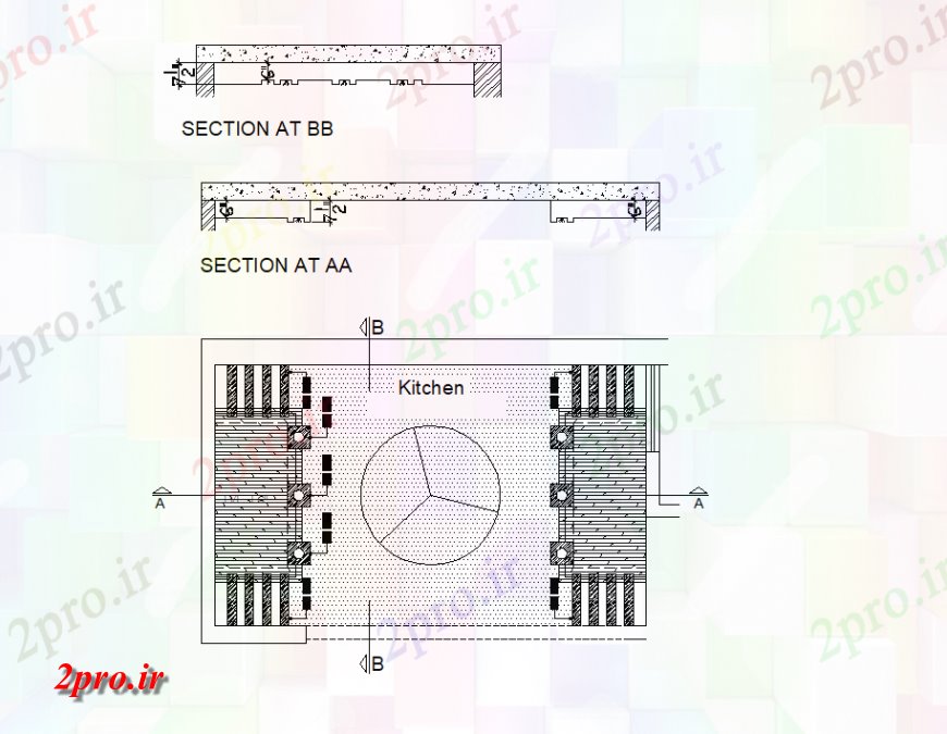 دانلود نقشه طراحی جزئیات تقویت کننده طراحی سقف آشپزخانه و بخش  چیدمان (کد137370)