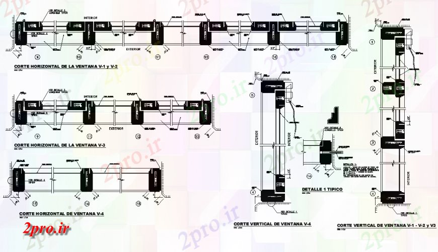 دانلود نقشه جزئیات طراحی در و پنجره  پنجره جزئیات مقطعی طرحی  دو بعدی  (کد137466)