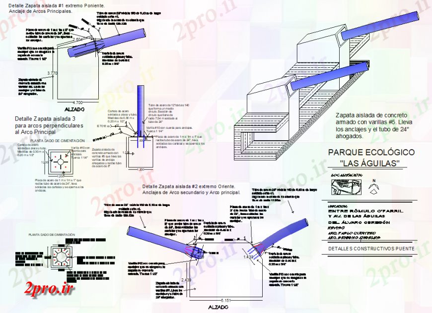 دانلود نقشه طراحی اتوکد پایه ایزومتریک پل پایه و اساس طرحی جزئیات (کد137486)