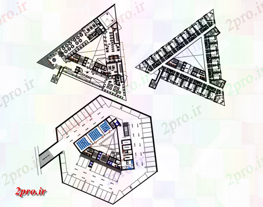دانلود نقشه هتل - رستوران - اقامتگاه تجملات چند سطح هتل با شنا طرحی طبقه جزئیات 186 در 194 متر (کد137496)